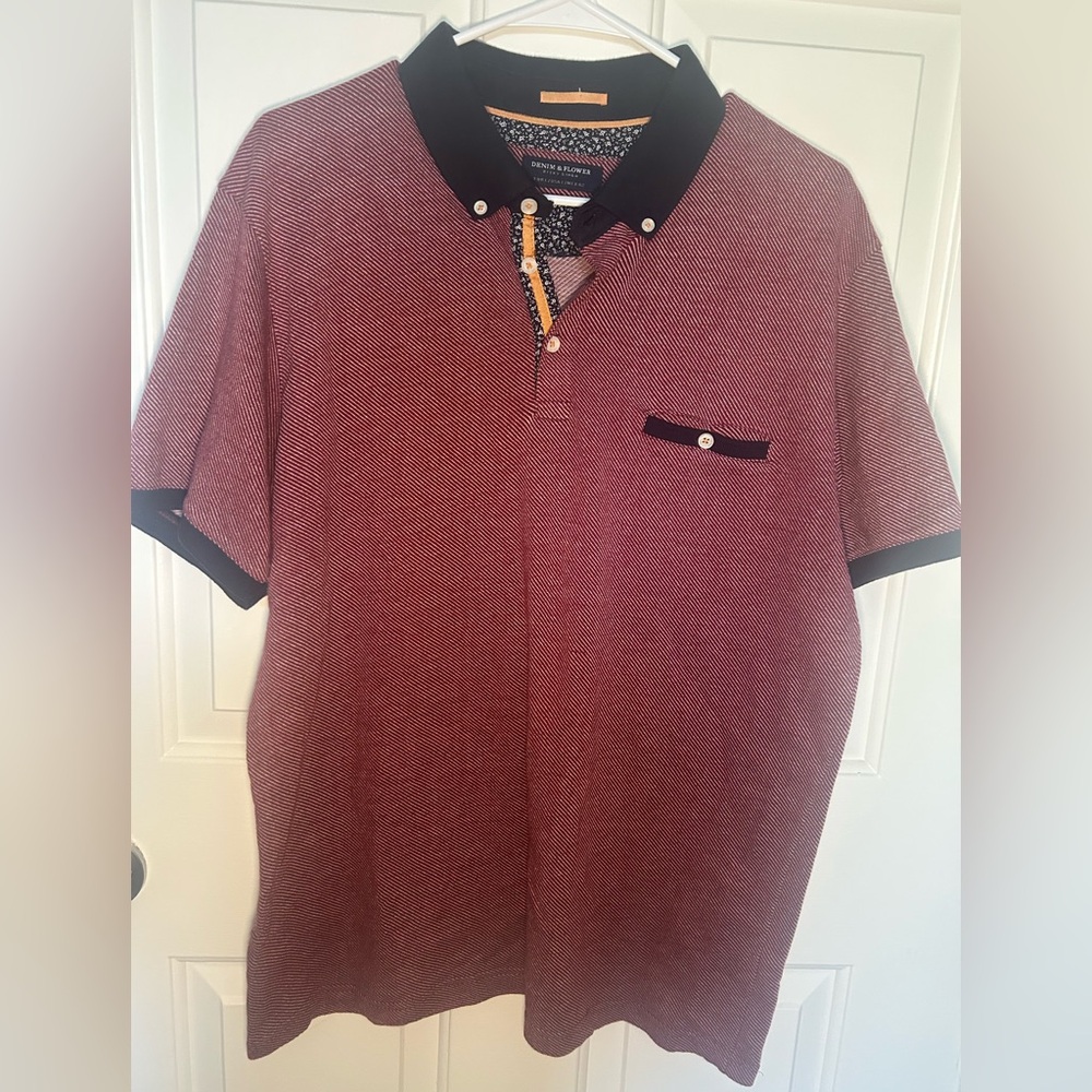 Denim & Flower Maroon Polo with Black Trim